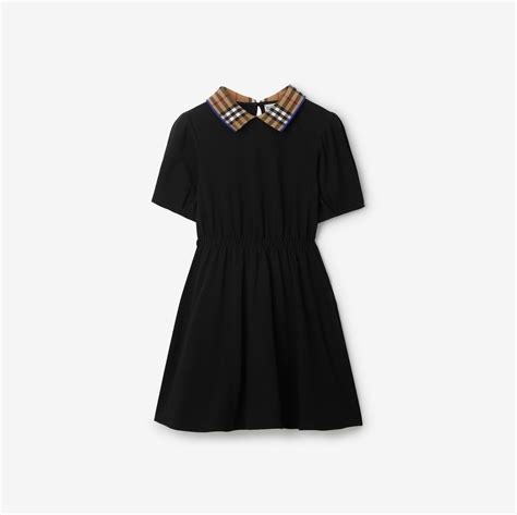 Check Collar Cotton Polo Shirt Dress in Black 